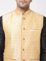 Thumbnail for VM by Vastramay Men's Black And Gold Silk Blend Jacket, Kurta And Dhoti Set - Distacart