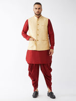 Thumbnail for VM by Vastramay Men's Maroon And Gold Silk Blend Jacket, Kurta And Dhoti Set - Distacart