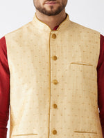 Thumbnail for VM by Vastramay Men's Maroon And Gold Silk Blend Jacket, Kurta And Dhoti Set - Distacart