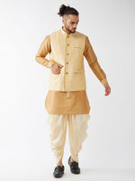Thumbnail for VM by Vastramay Men's Rose Gold And Gold Silk Blend Jacket, Kurta And Dhoti Set - Distacart
