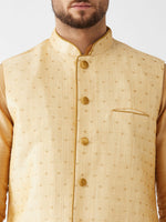 Thumbnail for VM by Vastramay Men's Rose Gold And Gold Silk Blend Jacket, Kurta And Dhoti Set - Distacart