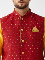 Thumbnail for VM by Vastramay Men's Yellow And Maroon Silk Blend Jacket, Kurta And Pyjama Set - Distacart