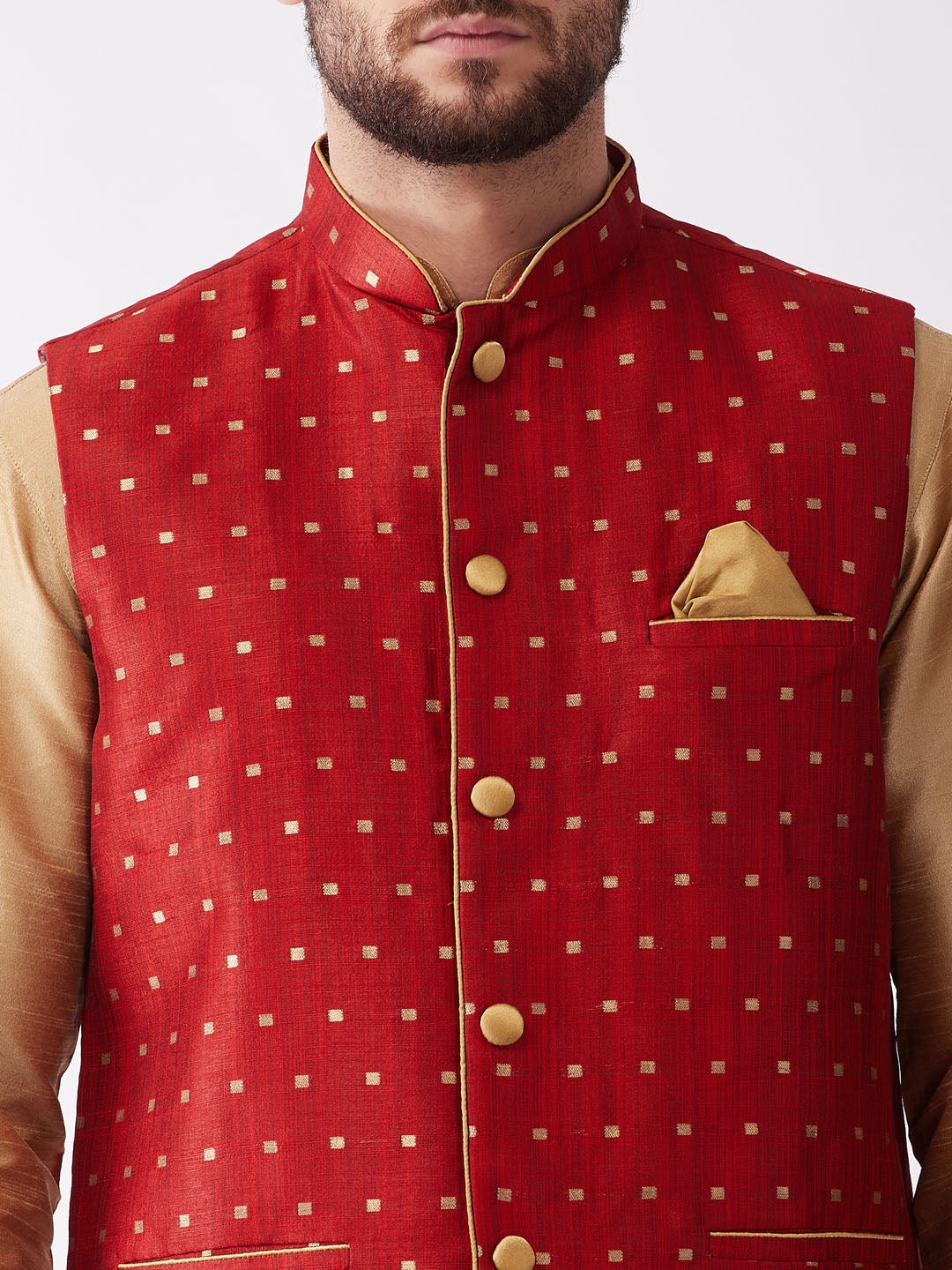 VM by Vastramay Men's Rose Gold And Maroon Silk Blend Jacket, Kurta And Dhoti Set - Distacart