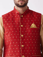 Thumbnail for VM by Vastramay Men's Rose Gold And Maroon Silk Blend Jacket, Kurta And Dhoti Set - Distacart