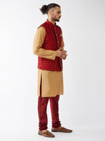Thumbnail for VM by Vastramay Men's Rose Gold And Maroon Silk Blend Jacket, Kurta And Pyjama Set - Distacart