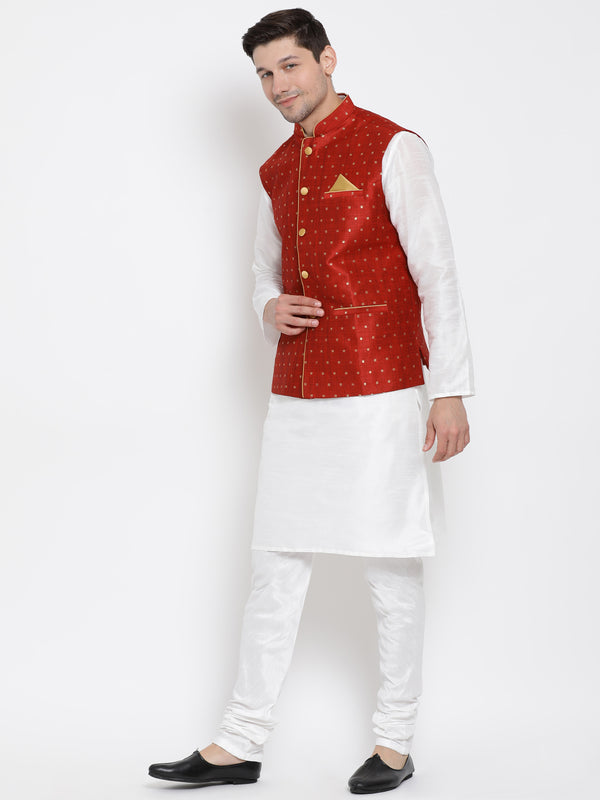 VM by Vastramay Men's White Silk Blend Jacket, Kurta And Pyjama Set - Distacart