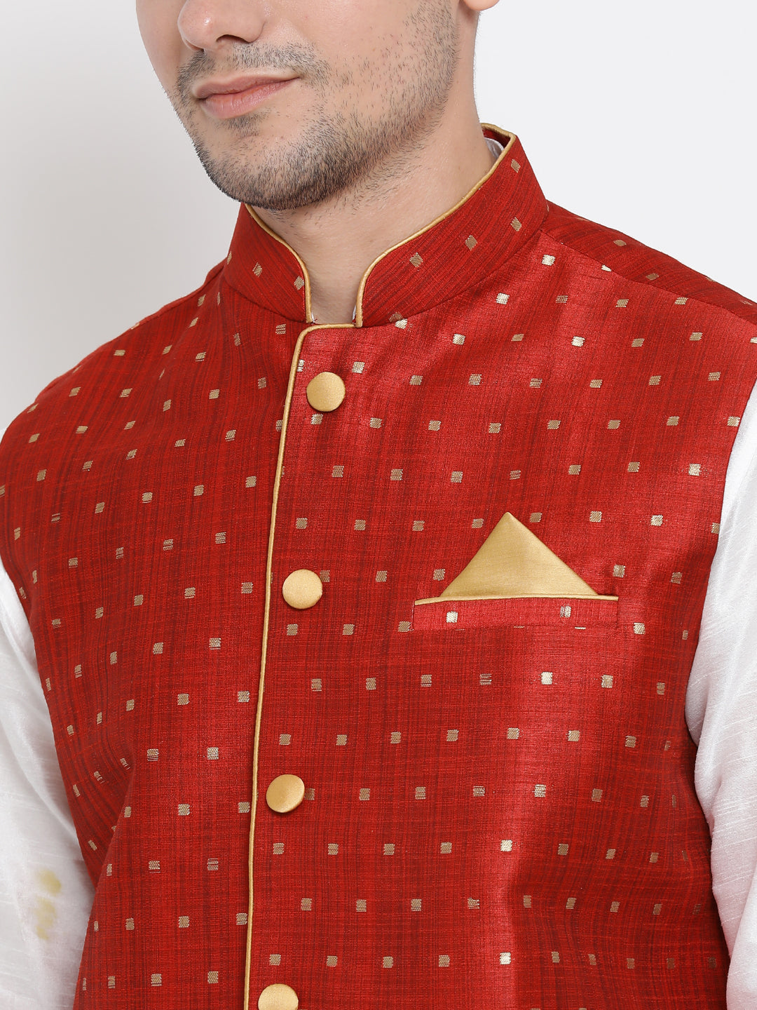 VM by Vastramay Men's White Silk Blend Jacket, Kurta And Pyjama Set - Distacart