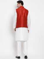 Thumbnail for VM by Vastramay Men's White Silk Blend Jacket, Kurta And Pyjama Set - Distacart