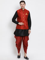 Thumbnail for VM by Vastramay Men's Black Silk Blend Jacket, Kurta And Dhoti Set - Distacart
