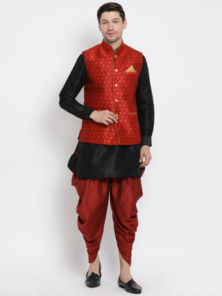 VM by Vastramay Men's Black Silk Blend Jacket, Kurta And Dhoti Set - Distacart