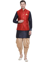 Thumbnail for VM by Vastramay Men's Deep Blue Silk Blend Jacket, Kurta And Dhoti Set - Distacart