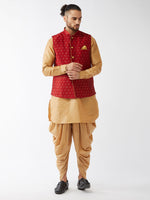 Thumbnail for VM by Vastramay Men's Rose Gold And Maroon Silk Blend Jacket, Kurta And Dhoti Set - Distacart