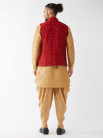 Thumbnail for VM by Vastramay Men's Rose Gold And Maroon Silk Blend Jacket, Kurta And Dhoti Set - Distacart