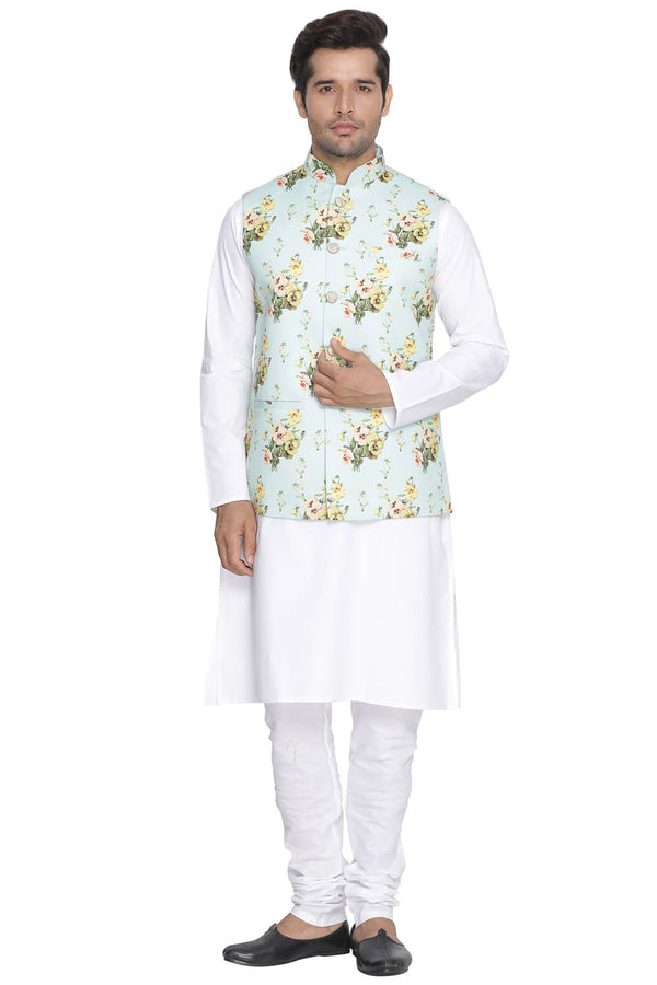 Vastramay Men's Multicolor Pure Cotton Jacket, Kurta and Pyjama Set - Distacart