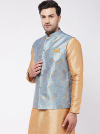Thumbnail for Vastramay Men's Grey Silk Blend Nehru Jacket - Distacart