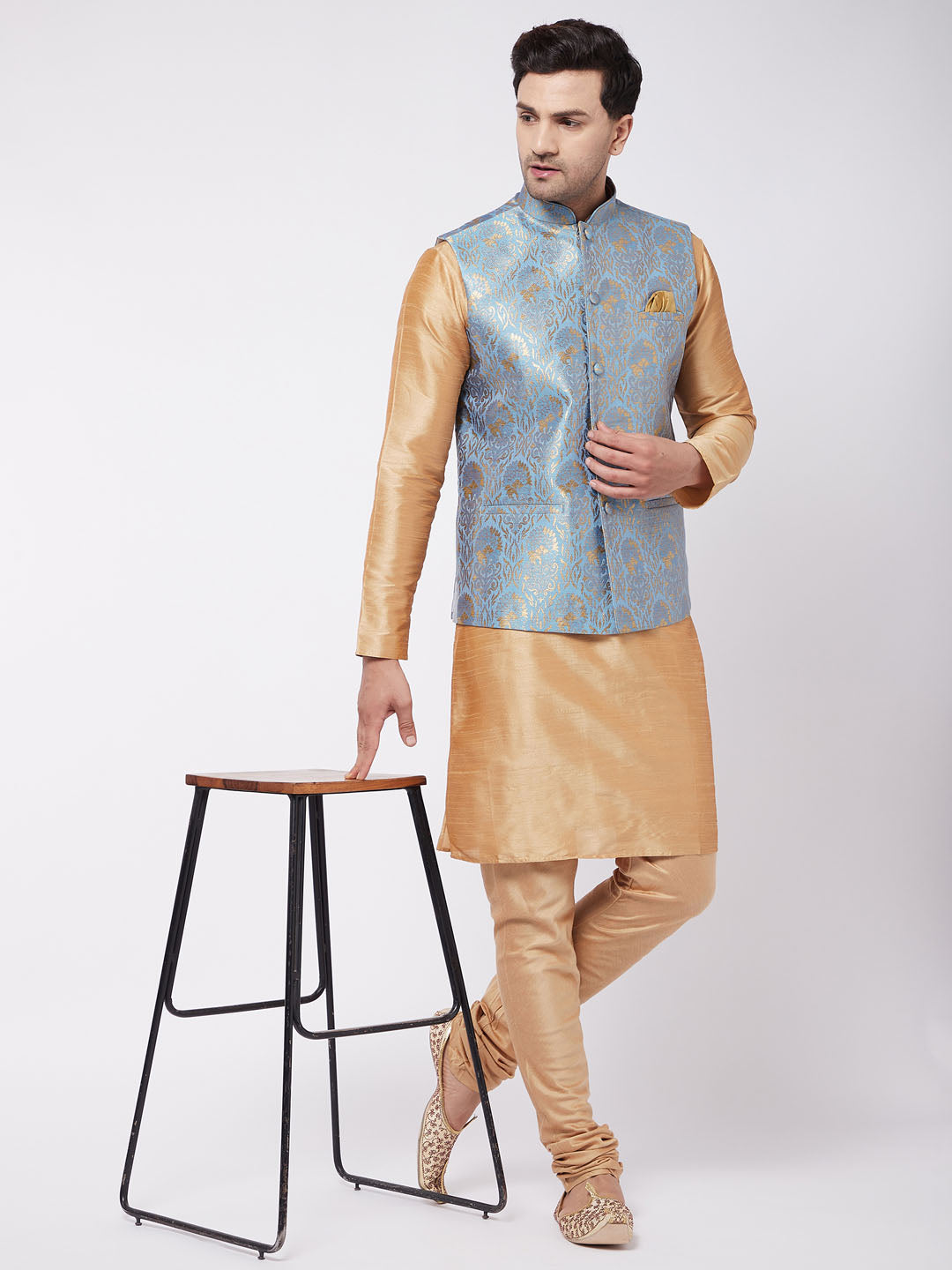 Vastramay Men's Grey Silk Blend Nehru Jacket - Distacart