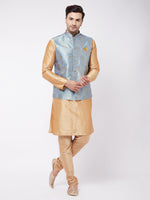 Thumbnail for VM by Vastramay Men's Grey And Rose Gold Silk Blend Jacket, Kurta And Pyjama Set - Distacart
