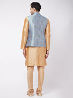 Thumbnail for Vastramay Men's Grey And Rose Gold Silk Blend Jacket, Kurta and Pyjama Set - Distacart