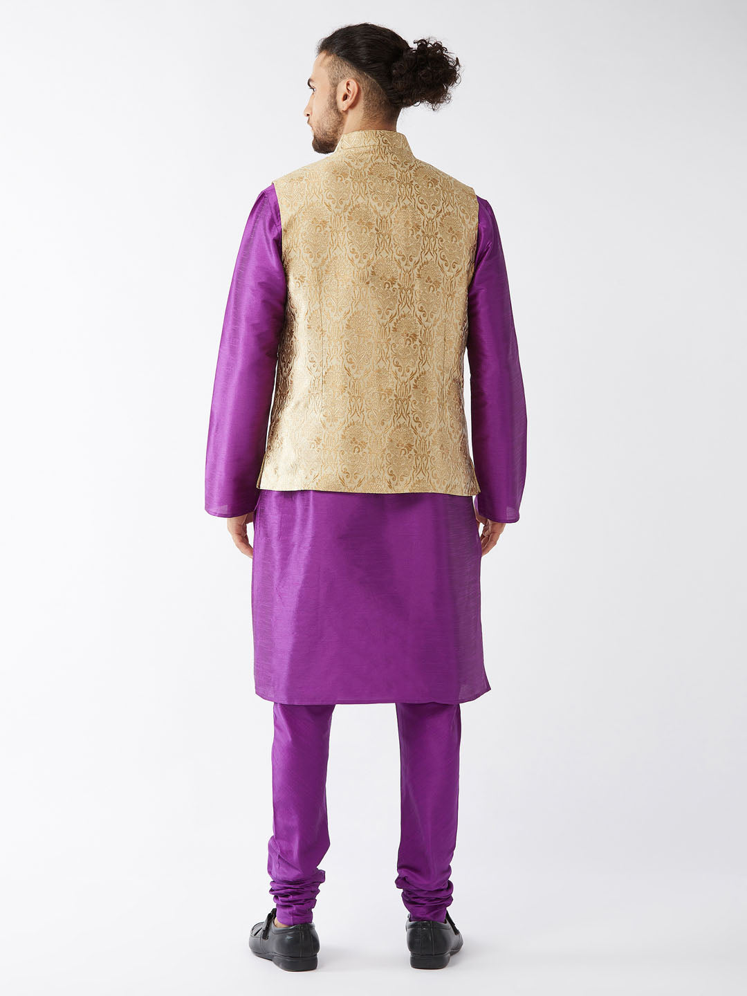 VM by Vastramay Men's Rose Gold And Purple Silk Blend Jacket, Kurta And Pyjama Set - Distacart