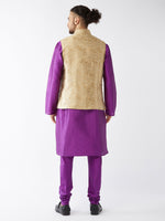 Thumbnail for VM by Vastramay Men's Rose Gold And Purple Silk Blend Jacket, Kurta And Pyjama Set - Distacart
