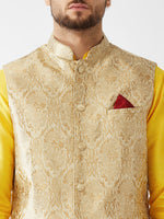 Thumbnail for VM by Vastramay Men's Rose Gold And Yellow Silk Blend Jacket, Kurta And Pyjama Set - Distacart