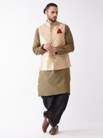 Thumbnail for Vastramay Men's Gold And Black Silk Blend Jacket, Kurta and Dhoti Set - Distacart