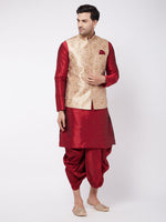 Thumbnail for VM by Vastramay Men's Gold And Maroon Silk Blend Jacket, Kurta And Dhoti Set - Distacart