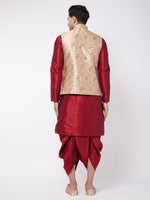 Thumbnail for VM by Vastramay Men's Gold And Maroon Silk Blend Jacket, Kurta And Dhoti Set - Distacart