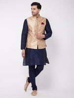 Thumbnail for VM by Vastramay Men's Rose Gold And Navy Blue Silk Blend Jacket, Kurta And Pyjama Set - Distacart