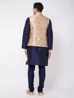 Thumbnail for VM by Vastramay Men's Rose Gold And Navy Blue Silk Blend Jacket, Kurta And Pyjama Set - Distacart