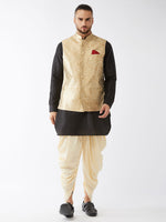 Thumbnail for VM by Vastramay Men's Black, Rose Gold And Gold Silk Blend Jacket, Kurta And Dhoti Set - Distacart