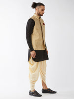 Thumbnail for VM by Vastramay Men's Black, Rose Gold And Gold Silk Blend Jacket, Kurta And Dhoti Set - Distacart