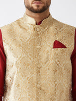 Thumbnail for VM by Vastramay Men's Maroon, Rose Gold And Gold Silk Blend Jacket, Kurta And Dhoti Set - Distacart