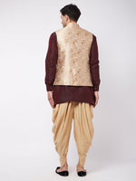 Thumbnail for VM by Vastramay Men's Wine And Rose Gold Silk Blend Jacket, Kurta And Dhoti Set - Distacart