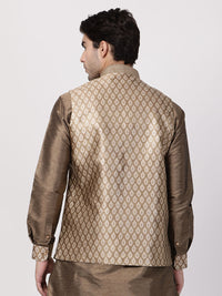 Thumbnail for Vastramay Men's Gold Silk Blend Nehru Jacket - Distacart