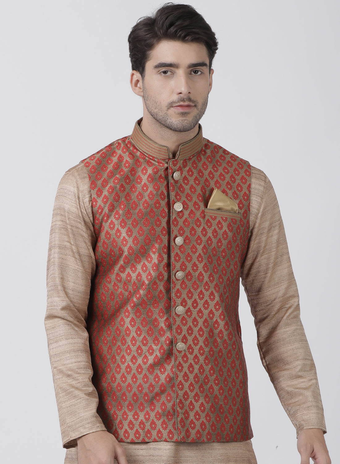 Vastramay Men's Maroon Silk Blend Nehru Jacket - Distacart
