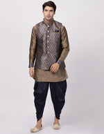 Thumbnail for VM by Vastramay Men's Dark Blue Silk Blend Jacket, Kurta And Dhoti Set - Distacart