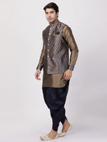 Thumbnail for VM by Vastramay Men's Dark Blue Silk Blend Jacket, Kurta And Dhoti Set - Distacart