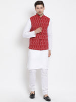 Thumbnail for Vastramay Men's Maroon Pure Cotton Jacket, Kurta and Pyjama Set - Distacart
