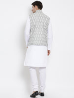 Thumbnail for Vastramay Men's White Pure Cotton Jacket, Kurta and Pyjama Set - Distacart