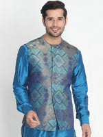 Thumbnail for Vastramay Men's Green Silk Blend Nehru Jacket - Distacart