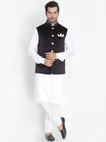 Thumbnail for Vastramay Men's White Cotton Blend Jacket, Kurta and Pyjama Set - Distacart