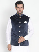 Thumbnail for Vastramay Men's Blue Velvet Nehru Jacket - Distacart