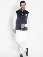 Thumbnail for Vastramay Men's White Cotton Blend Jacket, Kurta and Pyjama Set - Distacart