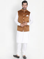 Thumbnail for Vastramay Men's White Cotton Blend Jacket, Kurta and Pyjama Set - Distacart