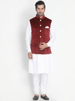 Thumbnail for Vastramay Men's White Cotton Blend Jacket, Kurta and Pyjama Set - Distacart