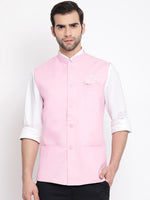 Thumbnail for Vastramay Men's Pink Cotton Blend Nehru Jacket - Distacart