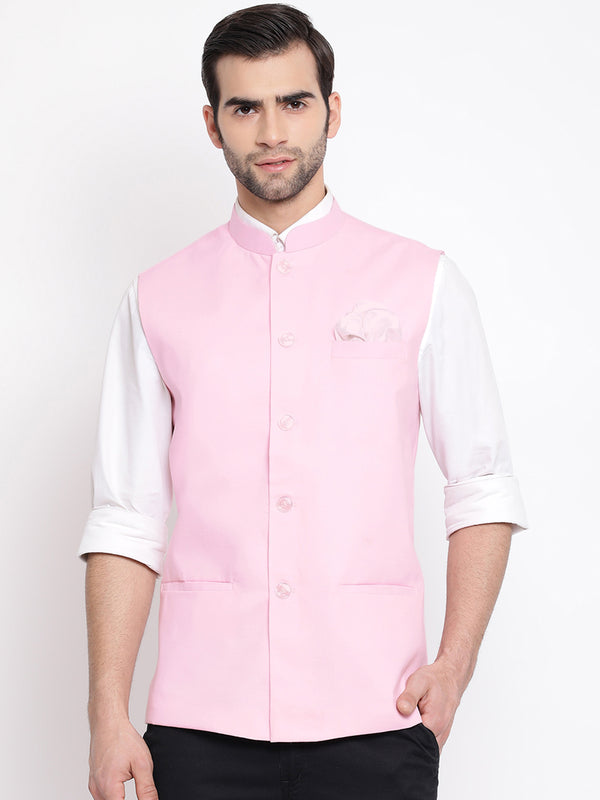 Vastramay Men's Pink Cotton Blend Nehru Jacket - Distacart