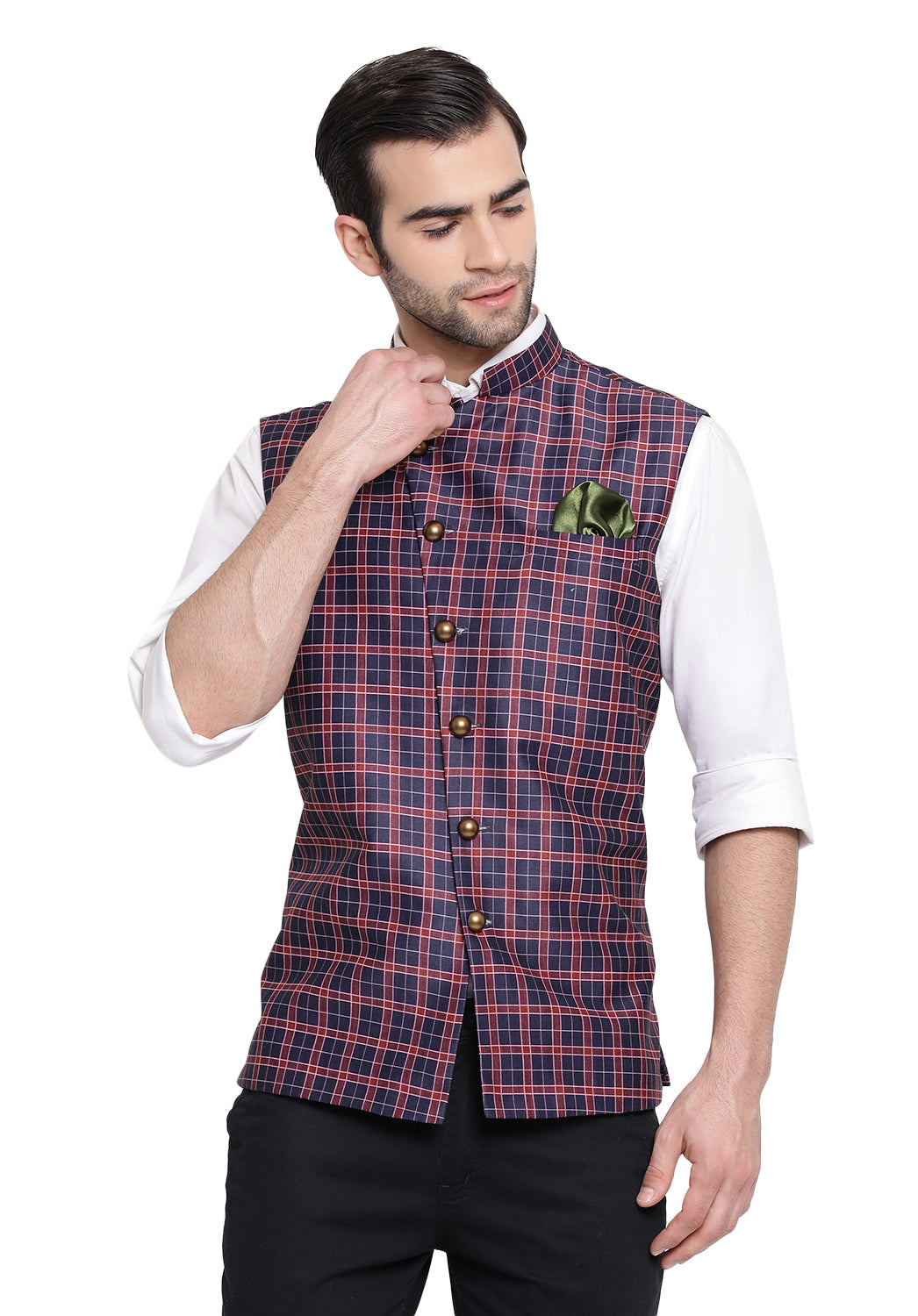 Vastramay Men's Blue Silk Blend Nehru Jacket - Distacart