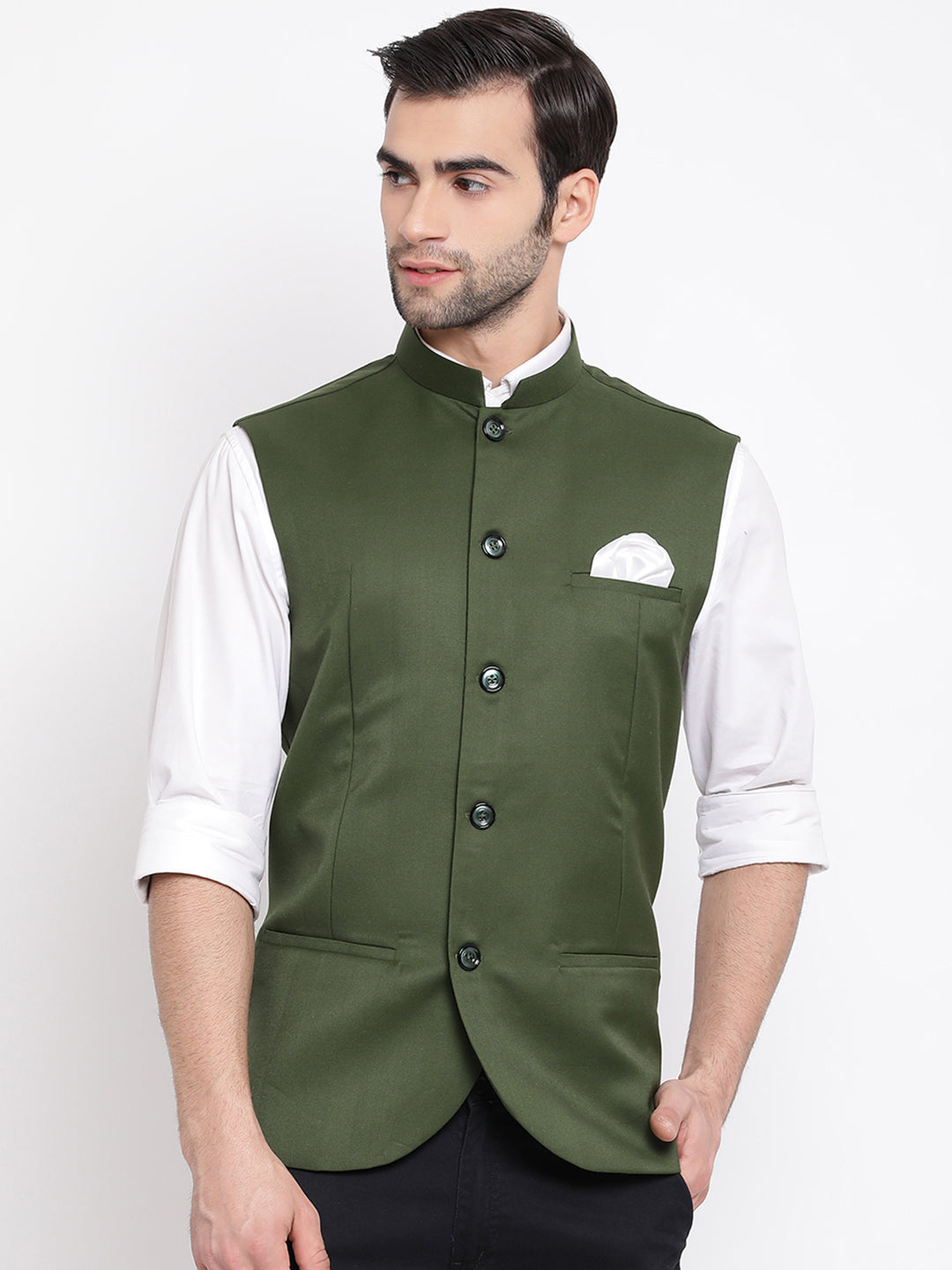 Buy Vastramay Men's Green Cotton Silk Nehru Jacket Online at Best Price |  Distacart